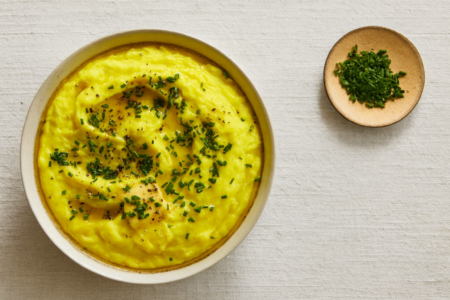 Golden Mashed Potatoes with Cheddar and Chives