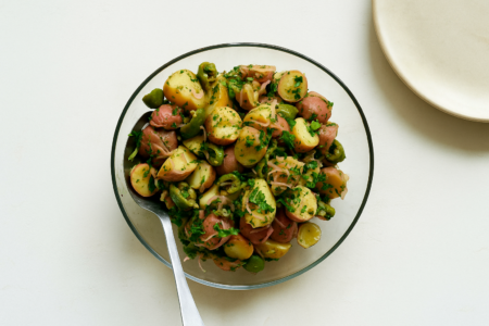 Herby Potato Salad with Smashed Olives