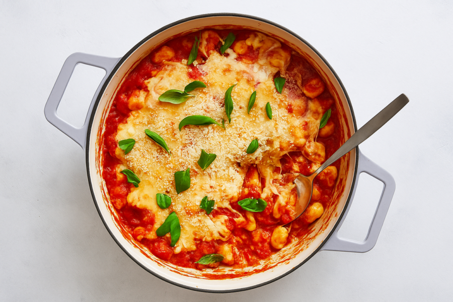 Cheesy Bake Gnocchi with Spicy Tomato Sauce