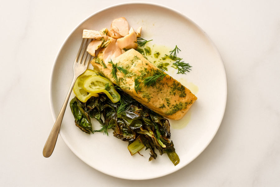 Mustardy Sheet-Pan Salmon with Greens